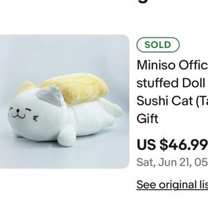 Miniso Official Soft stuffed Doll Plush Toy Sushi Cat (Tamagoyaki) Gift